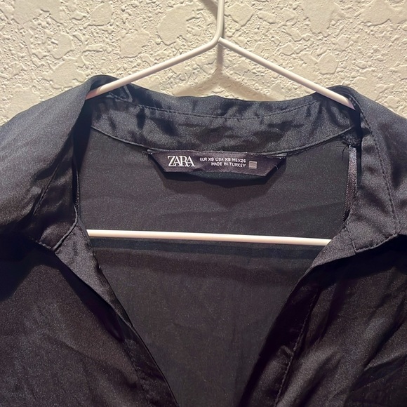 ZARA Satin Effect Black Shirt Midi Dress‎ size XS - Picture 12 of 15